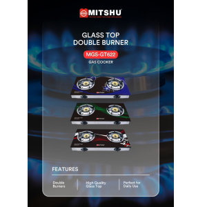 GAS STOVE D/ BURNER -GLASS TOP (MGS-GT622)